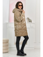 Lesklá prošívaná bunda s velkými zipy béžový