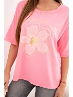 Dámská bavlněná oversize halenka s květinovým potiskem světle růžová