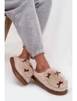 Dámské domácí pantofle s kožíškem a mašličkami – béžové Saviera