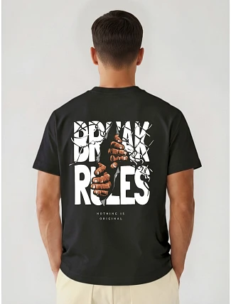 Pánské bavlněné tričko oversize s potiskem Break Rules černá NX4005R Pánské bavlněné tričko oversize s potiskem Break Rules černá NX4005R