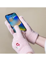 Dámské zimní rukavice na telefon se sněhulákem a vánočním stromkem - růžové dámské