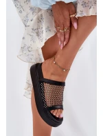 Ozdobené Dámské Pantofle Na Platformě S Síťovinou Černé S.Barski MY51-016 Ozdobené Dámské Pantofle Na Platformě S Síťovinou Černé S.Barski MY51-016