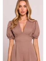 M852 Kombinéza s puff rukávy - mocca M852 Kombinéza s puff rukávy - mocca