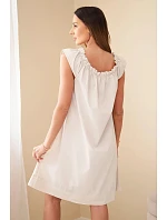 Dámské bavlněné šaty s nařaseným výstřihem a volánkem béžová