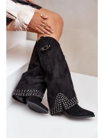 Kozačky S Otočeným Svrškem Na Podpatku Černé Iveliri