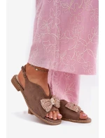 Dámské Sandály S Mašlí Na Plochém Podpatku Béžové S.Barski KV51-014 Dámské Sandály S Mašlí Na Plochém Podpatku Béžové S.Barski KV51-014