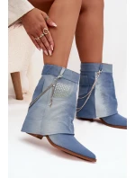 Dámské kotníkové boty na podpatku s řetízkem džínové Ilyana