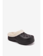 Dámské pěnové pantofle zateplené kožíškem – černé Palvine