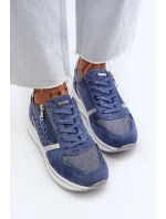 Dámské tenisky na platformě s ažurovým vzorem a flitrem INBLU IN000372 Modré