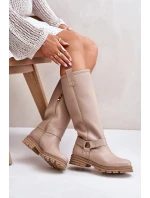 Kožené dámské kozačky nad kolena béžové Lewski 3615