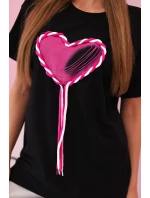 Dámské bavlněné oversize tričko srdcem a třásněmi černá