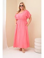 Dámské šaty Plus Size s řaseným pasem růžová
