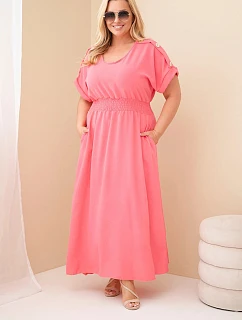 Dámské šaty Plus Size s řaseným pasem růžová