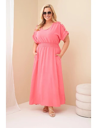 Dámské šaty Plus Size s řaseným pasem růžová