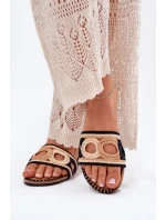 Háčkované Dámské Pantofle Na Plochém Podpatku Černé Nirina