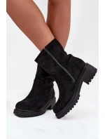 Zateplené dámské kotníkové boty na nízkém podpatku černé Mirellea