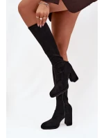 Dámské kozačky s prošitím na sloupkovém podpatku černé Brivana