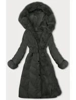 Dámská zimní bunda v army barvě s opaskem (5M3156-136) Dámská zimní bunda v army barvě s opaskem (5M3156-136)