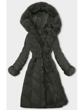 Dámská zimní bunda v army barvě s opaskem (5M3156-136) Dámská zimní bunda v army barvě s opaskem (5M3156-136)