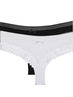 Dámské bavlněné brazilky s krajkou 2 ks DIM SEXY FASHION BRAZILIAN 2x - DIM - černá