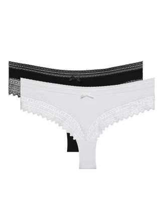 Dámské bavlněné brazilky s krajkou 2 ks DIM SEXY FASHION BRAZILIAN 2x - DIM - černá