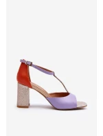 Kožené sandály na podpatku Laura Messi 2759 fialové