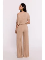 B289 Kalhoty z viskózy s elastickým pasem - cappuccino B289 Kalhoty z viskózy s elastickým pasem - cappuccino