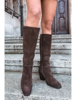 Dámské kozačky na sloupkovém podpatku se zipem Lissara – čokoládové, eko semiš