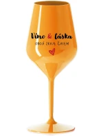 VÍNO A LÁSKA: OBOJÍ ZRAJE ČASEM - oranžová nerozbitná sklenice na víno 470 ml