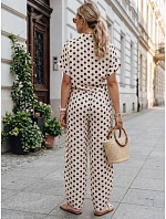 Dámské široké lyocellové kalhoty béžové s hráškem FashionStreet UY3069 Dámské široké lyocellové kalhoty béžové s hráškem FashionStreet UY3069
