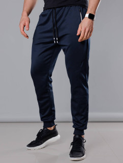 Tmavě modré pánské teplákové kalhoty se stahovacími lemy (8K167)