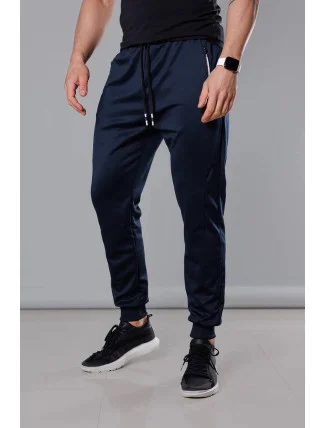 Tmavě modré pánské teplákové kalhoty se stahovacími lemy (8K167)