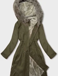 Dámská bunda parka v army barvě s kožešinovou podšívkou (5M3180-136)