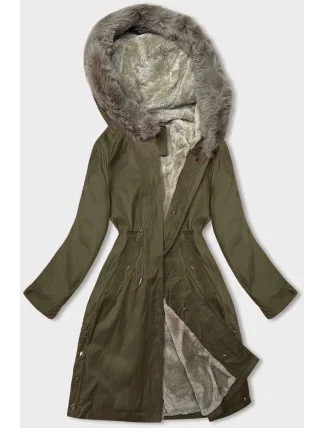 Dámská bunda parka v army barvě s kožešinovou podšívkou (5M3180-136)
