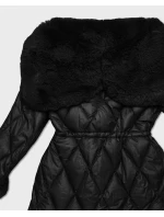 Černá bunda s kožešinovou kapucí, která tvoří límec (T3-2635#-1)