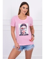 Dámská grafická halenka pudrově růžová