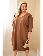 Dámské šaty Plus Size s kapsami camelová