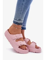 Dámské pěnové pantofle na platformě – růžové