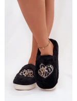 Dámské chlupaté papuče srdíčka – černé Amandra
