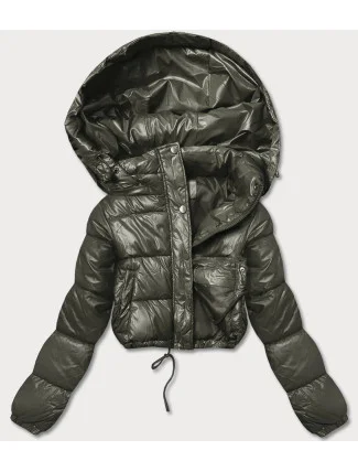 Krátká péřová bunda v khaki barvě typu crop (d2-3831-22) Krátká péřová bunda v khaki barvě typu crop (d2-3831-22)