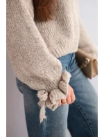 Svetr dámský s přídavkem mohéru s hrubým pletením a ozdobnými rukávy tmavě béžový