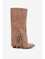 Dámské Kožené Boty Na Podpatku S třásněmi Béžové Zalia