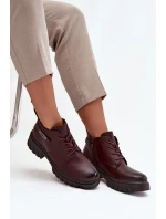 Nízké zateplené dámské kotníkové boty na klínku s ozdobným páskem bordó Therisse