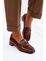 Kožené dámské polobotky na podpatku s ozdobou Vinceza 39978 hnědé