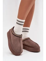 Dámské nízké semišové sněhule Vinceza s výšivkou na platformě – hnědé