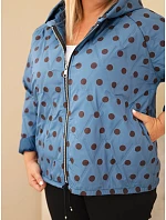 Dámská bunda Plus Size s kapucí puntíkovaná džínová modrá