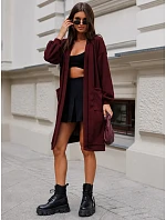 Dlouhý dámský oversize kardigan s kapsami, bordó, FashionStreet MY2584 Dlouhý dámský oversize kardigan s kapsami, bordó, FashionStreet MY2584