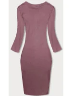 Vypasované žebrované šaty ve špinavě růžové barvě s kulatým výstřihem (5131-35)