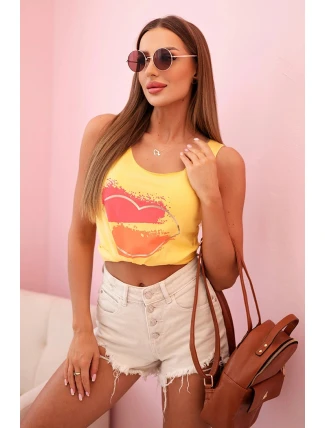 Dámská bavlněná bezrukávová blůza s barevným potiskem srdce žlutá