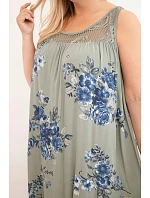 Dámské šaty Plus Size z viskózy s květinovým vzorem a krajkovým vrškem khaki
